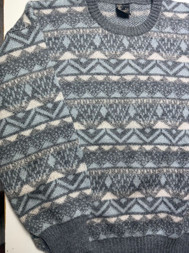 Jersey Vintage Diseño Geométrico Azul y Blanco Tal