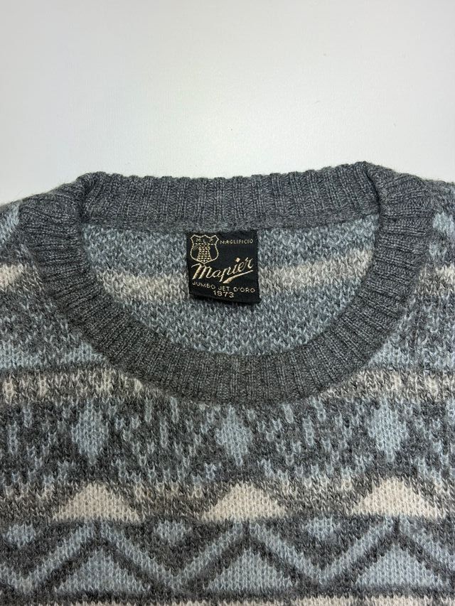 Jersey Vintage Diseño Geométrico Azul y Blanco Tal