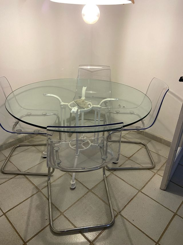 Mesa redonda cristal 125 cm y sillas