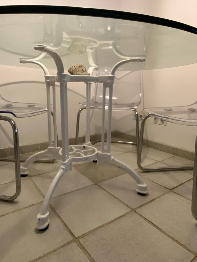 Mesa redonda cristal 125 cm y sillas