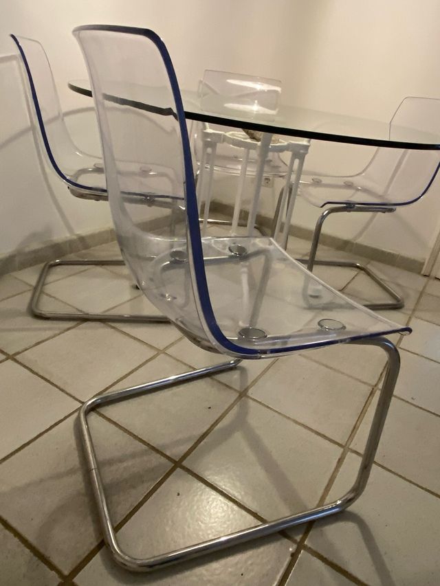 Mesa redonda cristal 125 cm y sillas