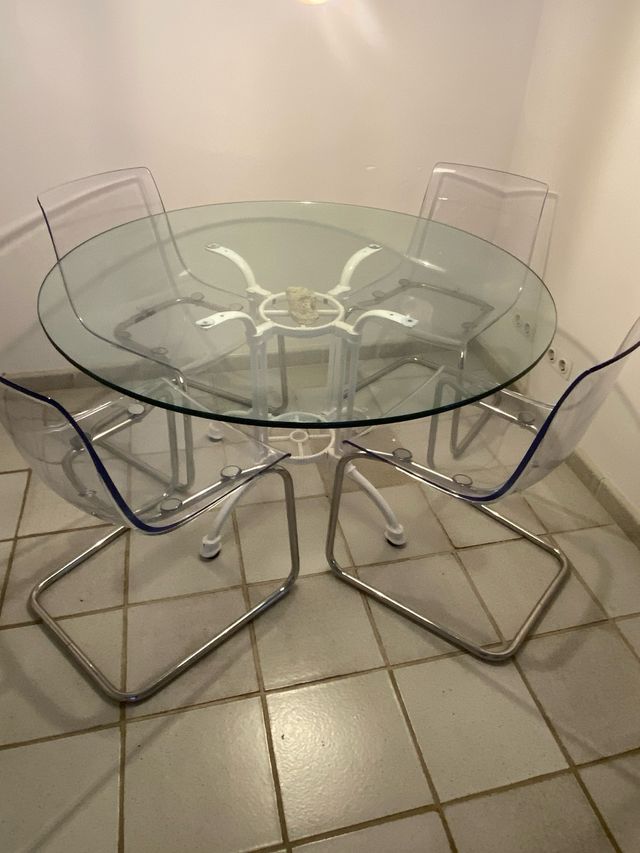 Mesa redonda cristal 125 cm y sillas