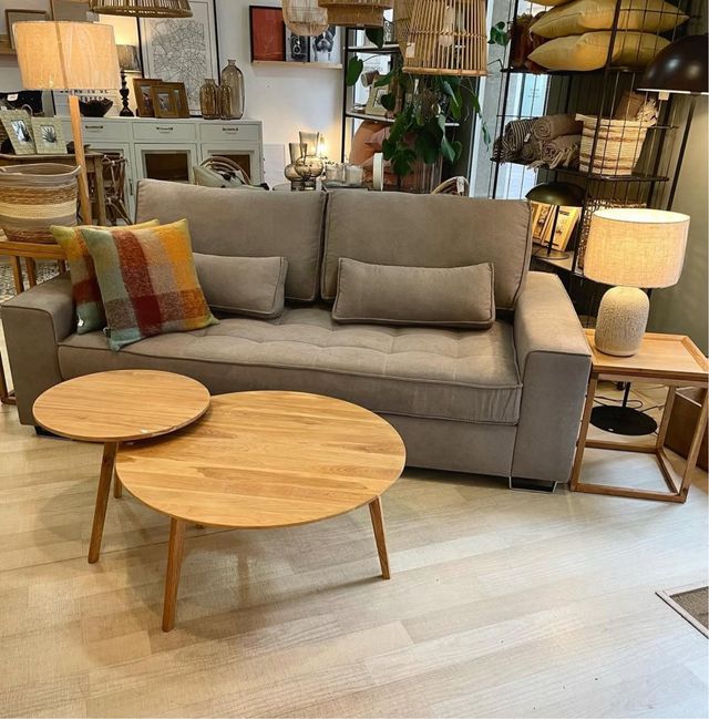 Sofá 3 plazas gris tela