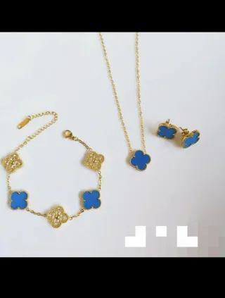 Conjunto Joyas Trébol Azul y Dorado