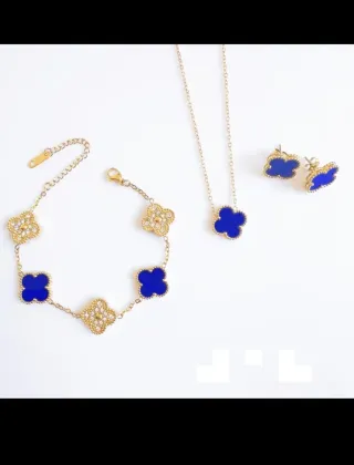 Conjunto Joyas Trébol Azul y Dorado