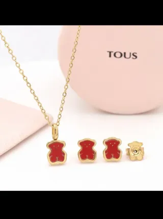 Conjunto Tous Oso Rojo y Plata