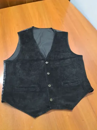 Chaleco Cuero Vintage Hombre Negro