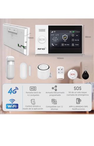 Kit Alarma Casa WiFi + 4G con Pantalla Táctil 4,3”