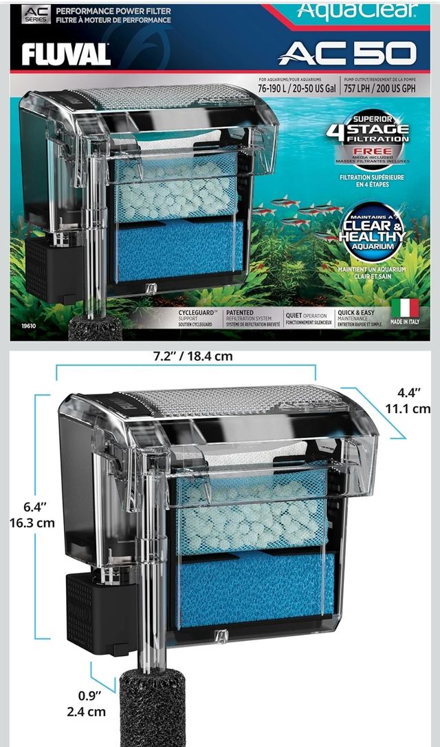 Filtro a zaino Fluval AquaClear AC50 per acquario, 757 lph
