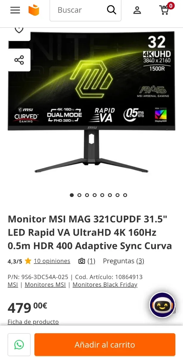 LEER Monitor MSI MAG 321CUPDF 31.5 4K 160Hz