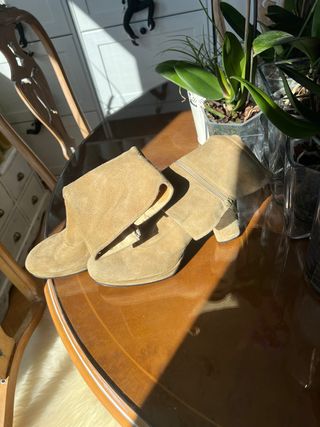 Botín  de piel beige/marrón