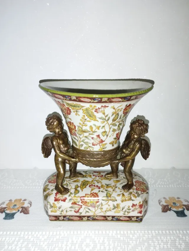 Jarrón Chino Cerámica y Metal