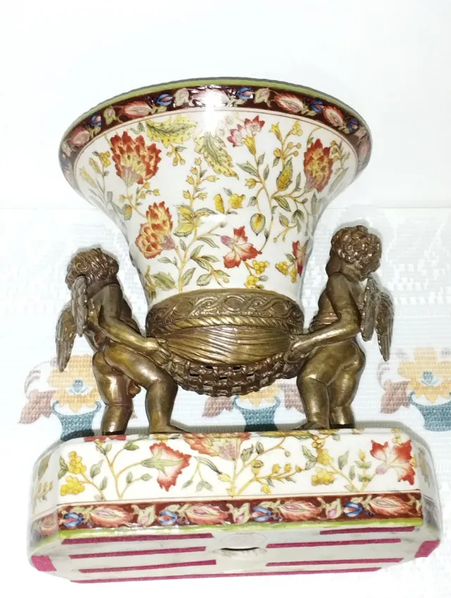 Jarrón Chino Cerámica y Metal