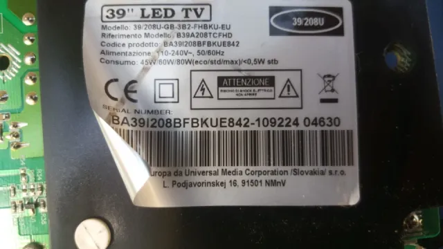 Scheda T-Con V390HJ1-CE1 Blaupunkt B39A208TCFHD