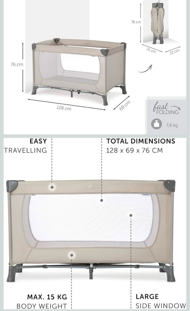 Cuna de viaje plegable nueva sin usar
