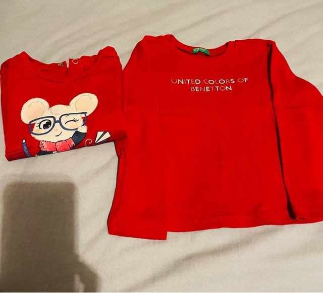 Lote 2 camisetas bebé niña Benetton y Charanga
