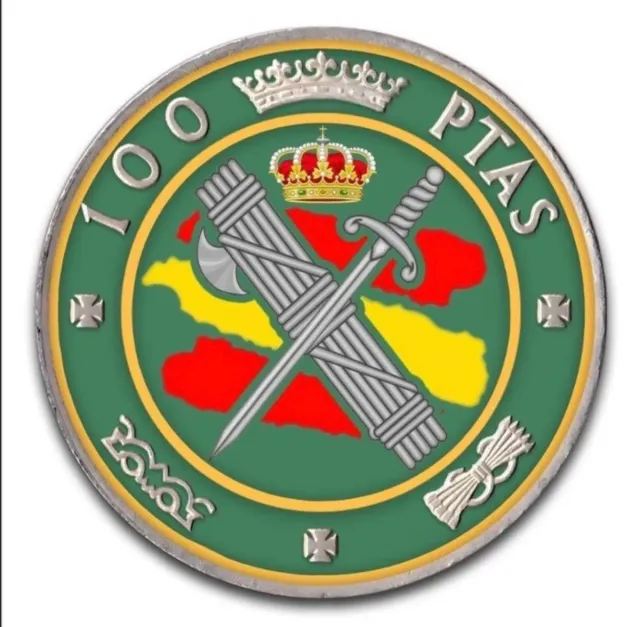 Moneda Plata Guardia Civil 100 PTAS 1966