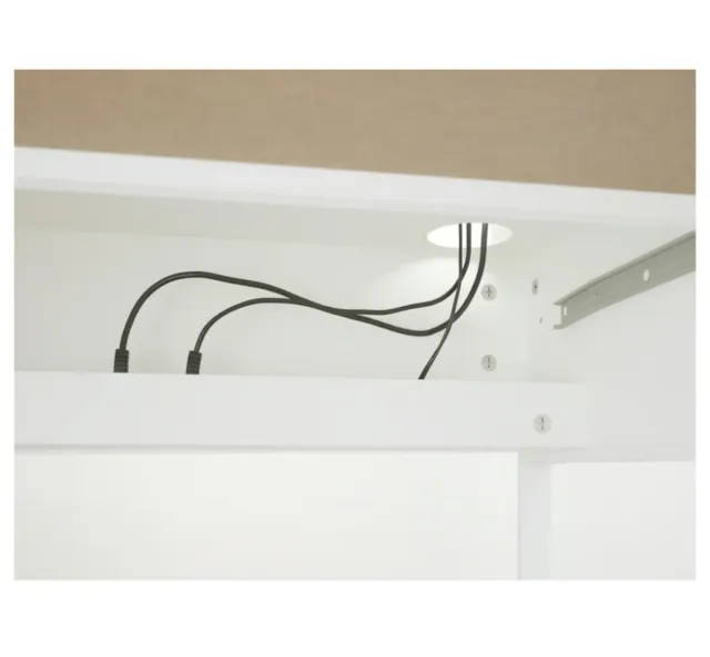 Escritorio blanco con cajón y organizador cables