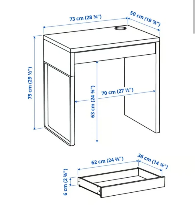 Escritorio blanco con cajón y organizador cables