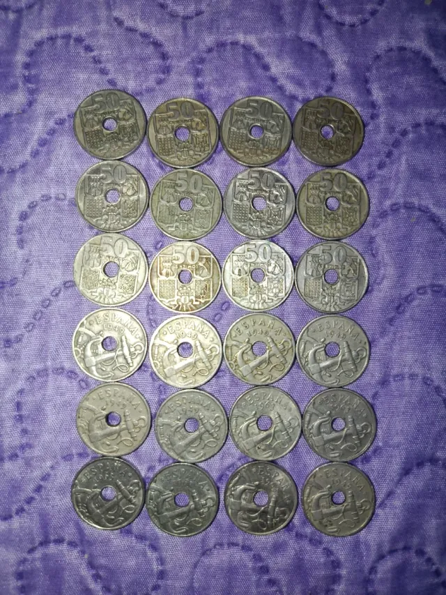 Monedas 50 céntimos España 1949 y 1963