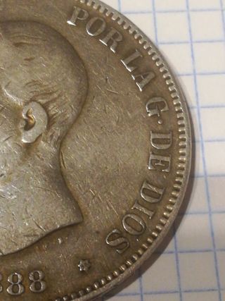 5 Pesetas Plata 1888 Alfonso XIII rey CONSORTE