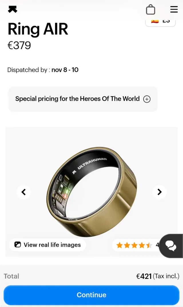 ULTRAHUMAN AIR S06 Anillo Inteligente Dorado