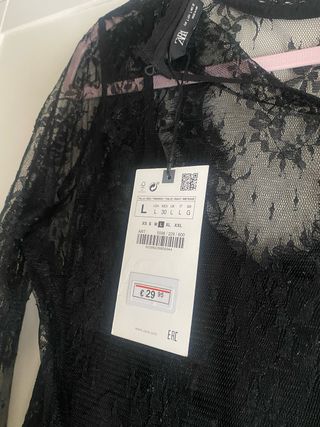 Vestido Zara tul negro falda plisada T-L