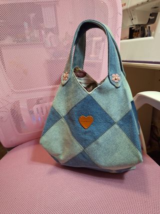 Bolso 16 vaquero rombos artesano patchwork denim
