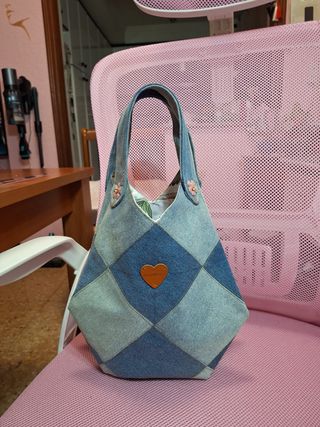 Bolso 16 vaquero rombos artesano patchwork denim