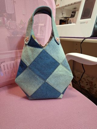 Bolso 16 vaquero rombos artesano patchwork denim