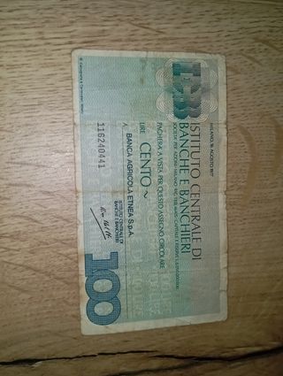 Banconota d'emergenza 100 Lire Banca Agricolaetnea