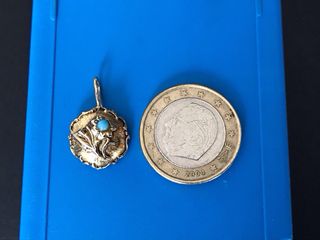 COLGANTE PORTUGUÊS CHAPADO ORO CON TURQUESA.