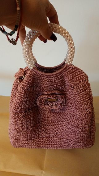 Borsa uncinetto rosa fatta a mano