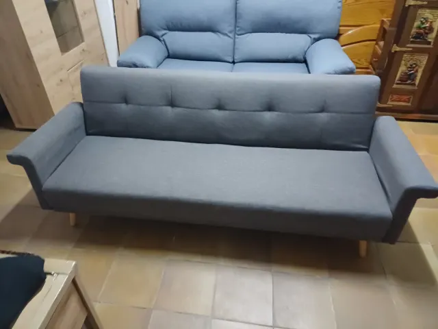SOFÁ CAMA GRIS DE TELA SEGUNDAMANO