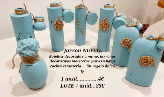 Botellas decorativas azules con yute