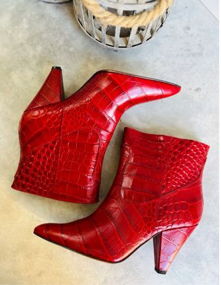 Botines Toral Piel Cocodrilo Rojo Talla 37