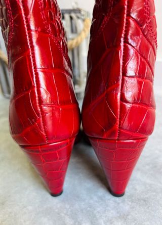 Botines Toral Piel Cocodrilo Rojo Talla 37