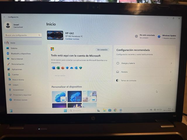Portátil HP G62 Notebook PC windows 11 Pro