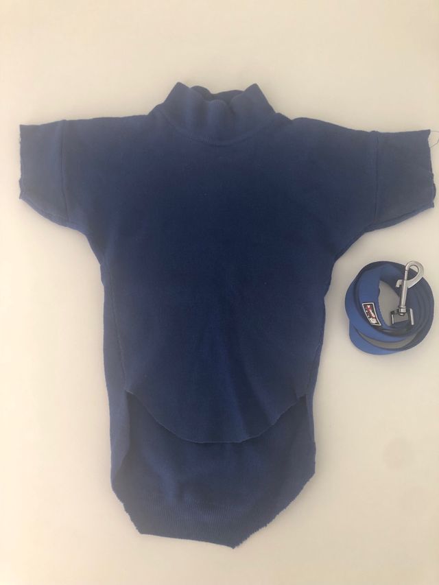 Cappotto cane lana blu più guinzaglio più gioco