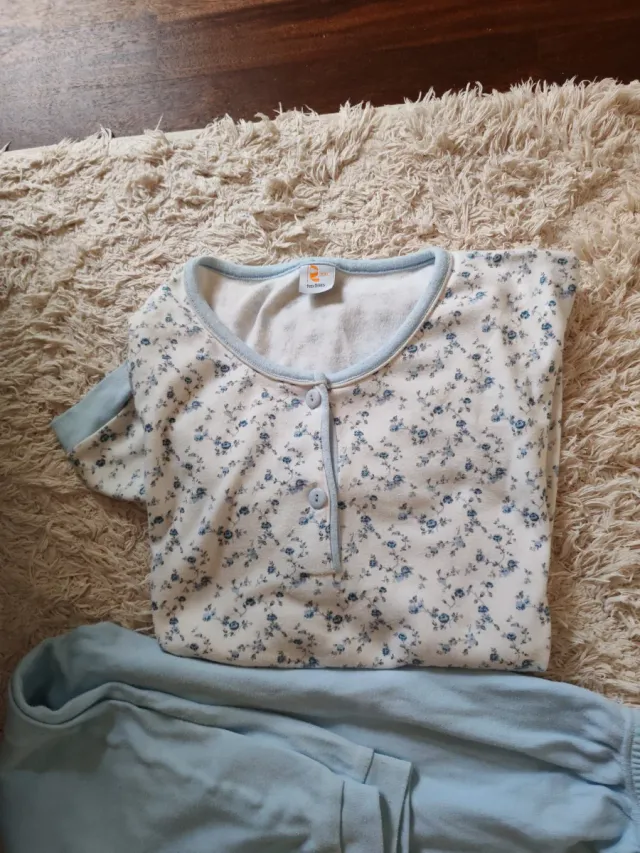 Pijama mujer algodón floral azul y blanco