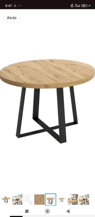 Mesa redonda extensible madera y metal