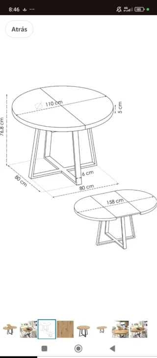 Mesa redonda extensible madera y metal