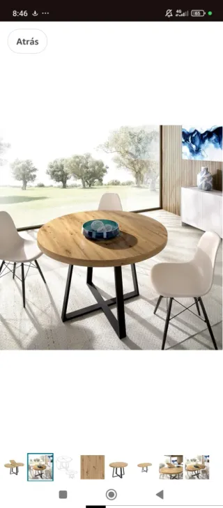 Mesa redonda extensible madera y metal