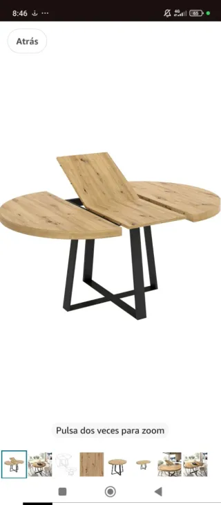 Mesa redonda extensible madera y metal