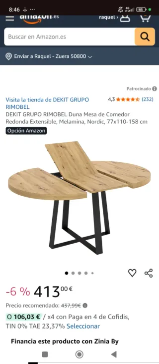 Mesa redonda extensible madera y metal