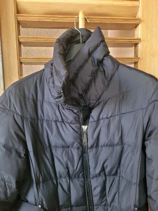 Piumino donna nero lungo con cintura