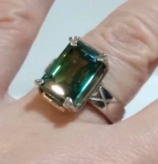 Anillo Moissanita Plata Corte Esmeralda
