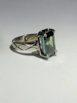 Anillo Moissanita Plata Corte Esmeralda