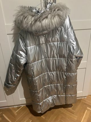 Plumas plateado con capucha