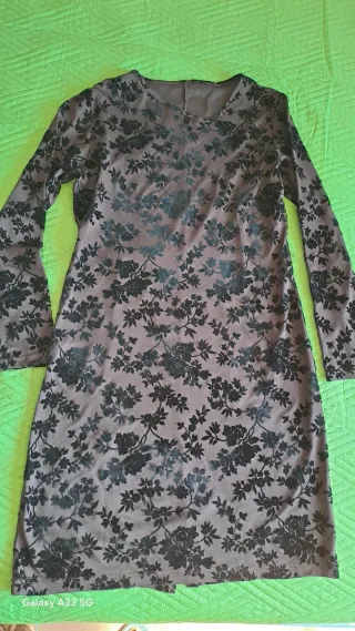 Vestito floreale in velluto marrone/nero